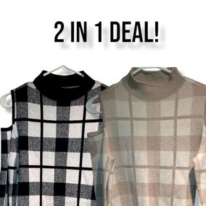 Style & Co Windowpane Plaid Cold Shoulder Sweater